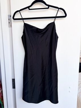 Alice + Olivia Black LBD Mini Slip Dress with Cowl Neck